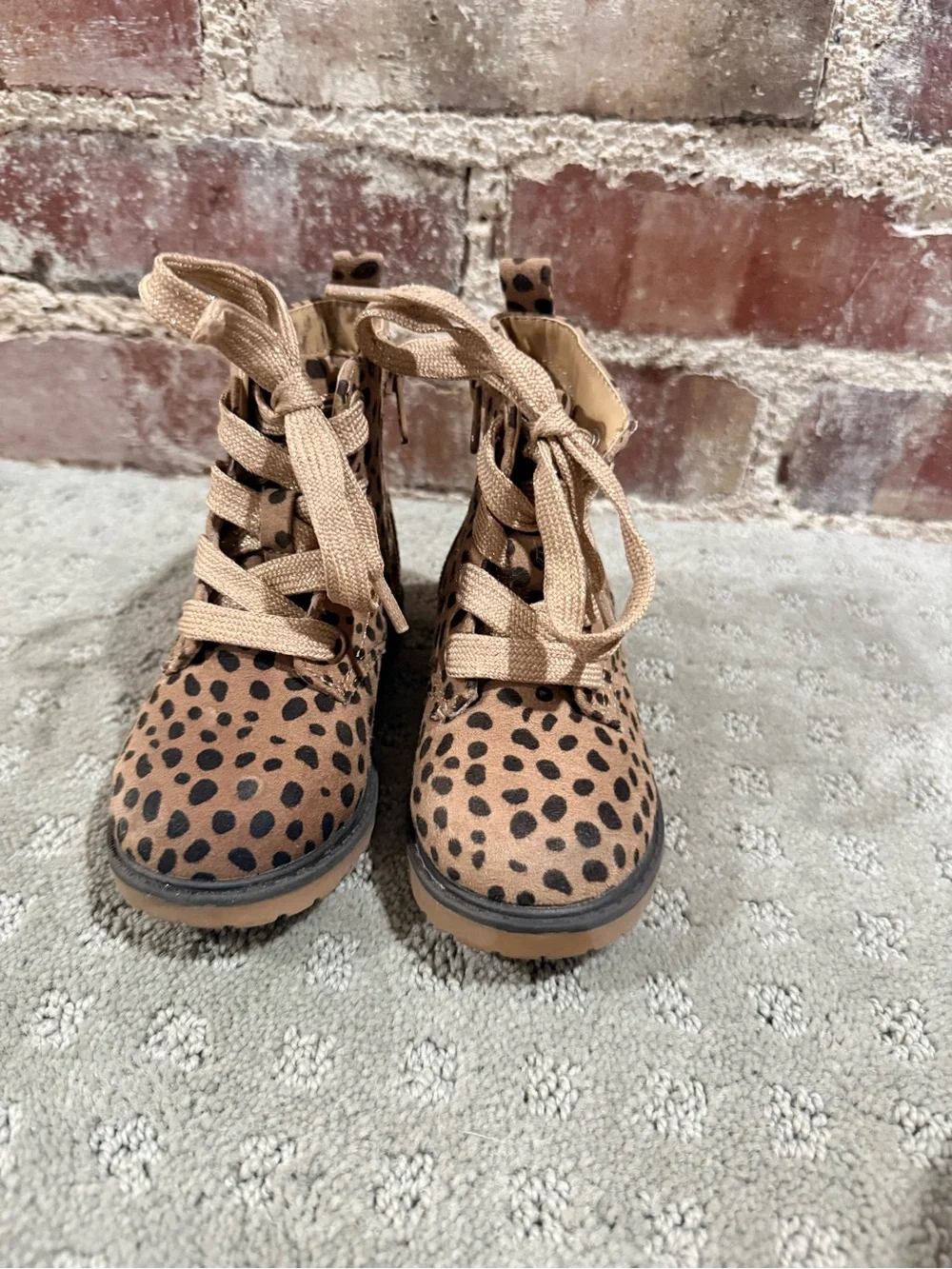 Cat & Jack Tan Leopard-Print Lace-Up Kids Boots